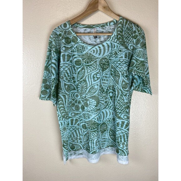 Whimsy Rose XL Top Blouse Blue Sublimation Burnout Sundance Abstract Boho - Picture 1 of 4